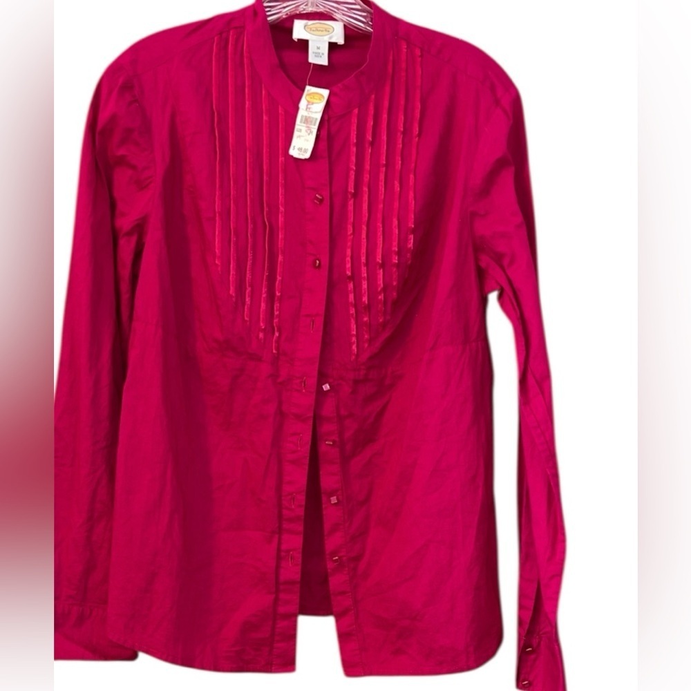 Vtg TALBOTS 100% COTTON LONG SLEEVE BUTTON PLEAT MAGENTA BLOUSE SHIRT